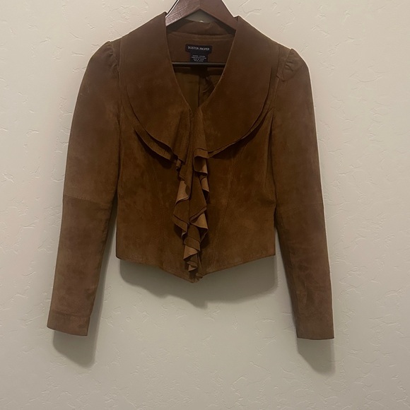 Boston Proper Jackets & Blazers - Boston Proper Brown Suede Ruffle-Front Jacket